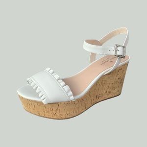Kate Spade Tomas White Leather Cork Wedge Sandals